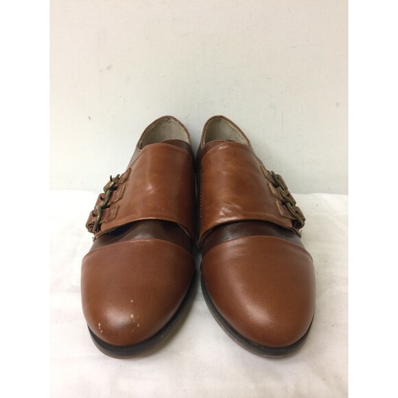 JEFFREY CAMPBELL WOMEN BROWN LOW HEEL LEATHER SHOES  WITH BUCKLE DETAILS SIZE 6M - Picture 2 of 9